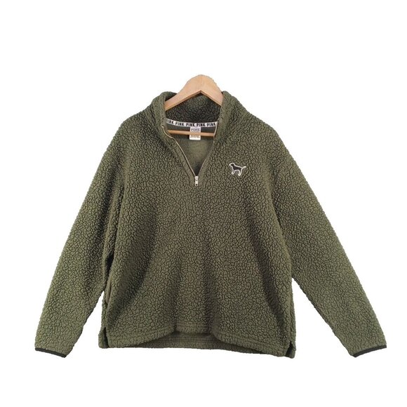 VS PINK Women Fleece Jacket 1/4 Zip Long Sleeve Solid Green SIZE SMALL - Picture 1 of 16